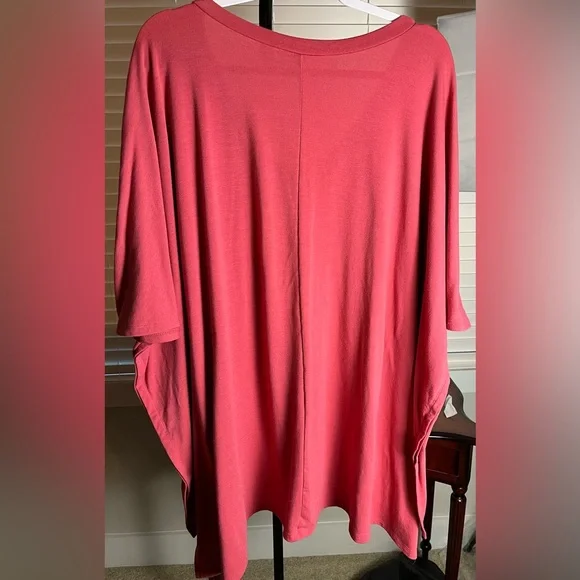 Zenana Oversized V-Neck Poncho Tunic T Shirt Rose Pink Size XL - Picture 4 of 6